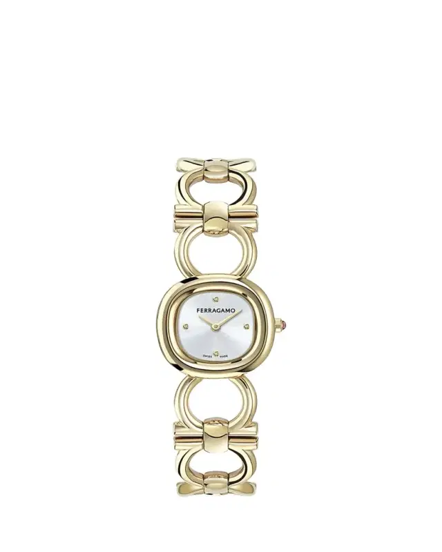 Ferragamo 25mm Double Gancini BraceleDouble Gancini 25MM IP Yellow Gold Diamond Watch