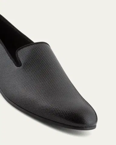 Giorgio Armani Men's Textured Leather Grosgrain-Trim Loafers | Thumbnail 4 Giorgio Armani Men's Textured Leather Grosgrain-Trim Loafers | Thumbnail 4