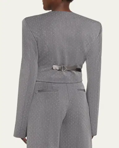 LaQuan Smith Embellished Denim Tailored Zip Jacket | Thumbnail 3