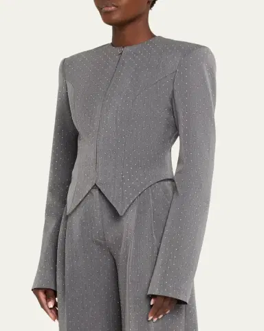 LaQuan Smith Embellished Denim Tailored Zip Jacket | Thumbnail 4
