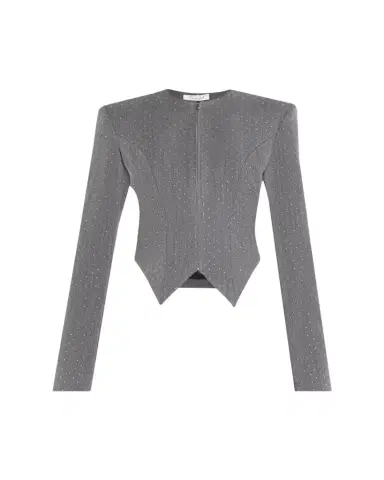 LaQuan Smith Embellished Denim Tailored Zip Jacket | Thumbnail 1
