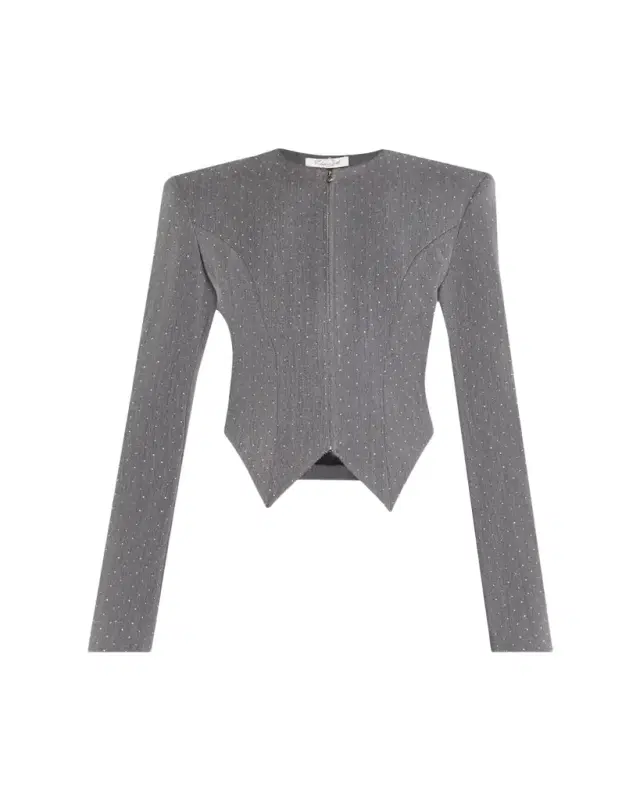 Embellished Denim Tailored Zip Jacket