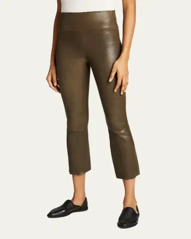 SPRWMN High-Waist Flare-Leg Cropped Leather Leggings | Thumbnail 2