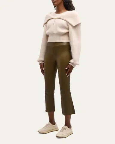 SPRWMN High-Waist Flare-Leg Cropped Leather Leggings | Thumbnail 4