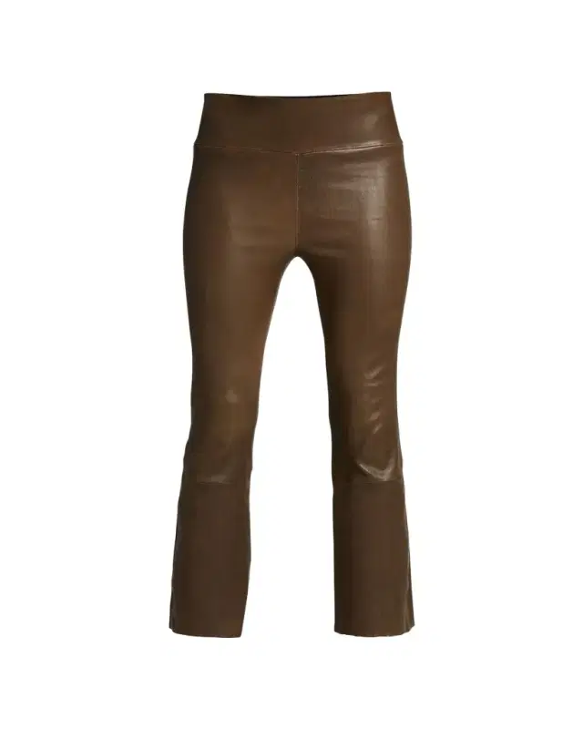 High-Waist Flare-Leg Cropped Leather Leggings