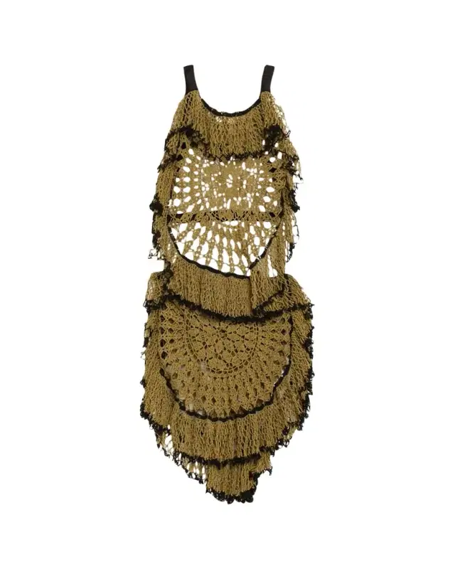 Diotima Trio Web Crochet Ruffle Backless Dress