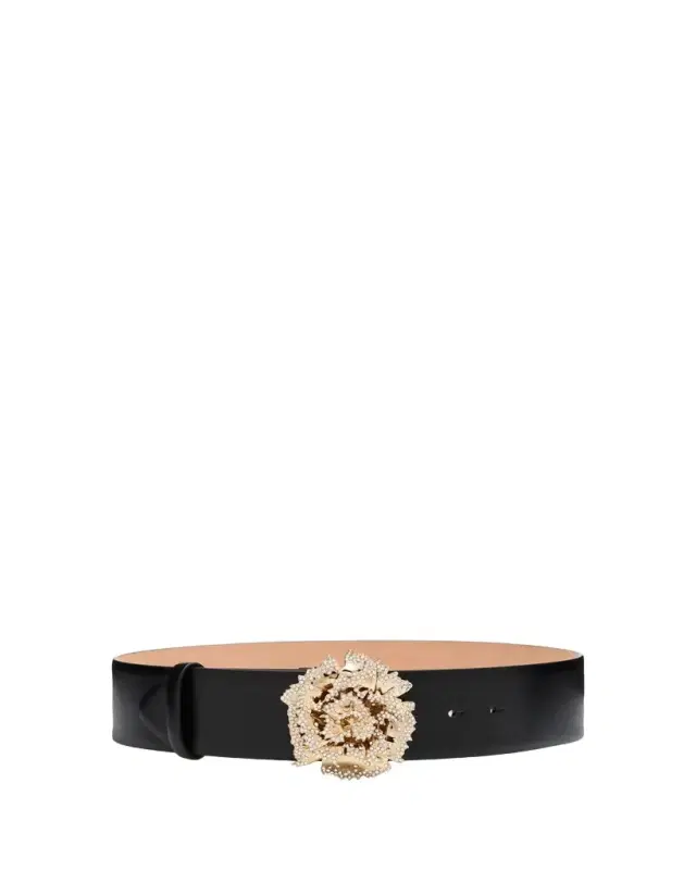 McQueen Crystal-Buckle Calf Leather Belt