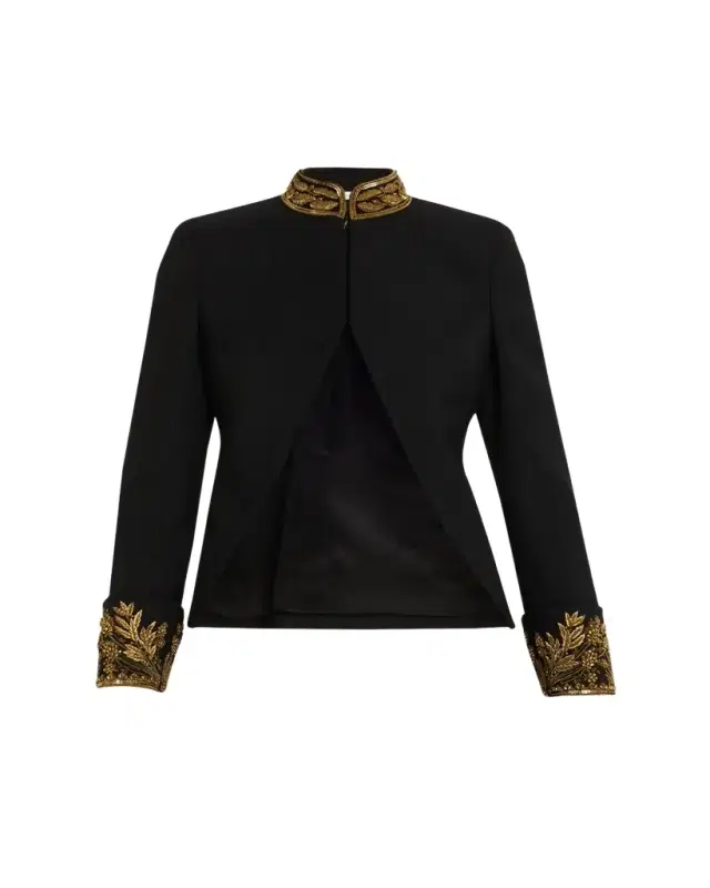 Embroidered Wool Stretch Gabardine Jacket