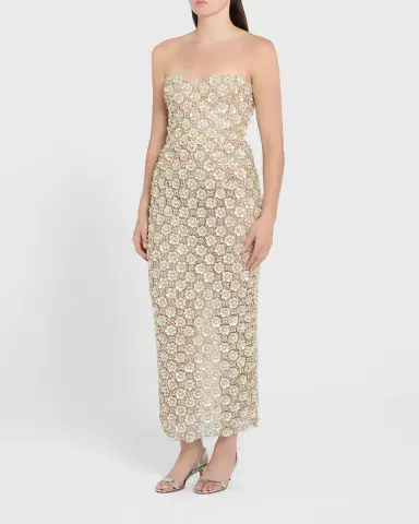 Oscar de la Renta Sweetheart Strapless Pearly Embroidered Column Gown | Thumbnail 3 Oscar de la Renta Sweetheart Strapless Pearly Embroidered Column Gown | Thumbnail 3