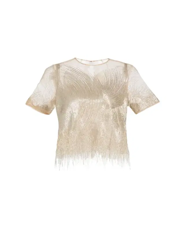 Embellished Tulle Illusion Blouse