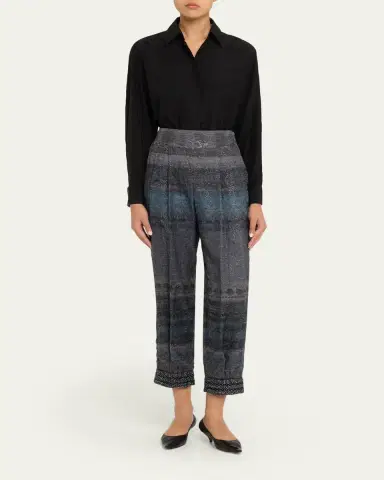 Giorgio Armani Embroidered Geo-Print Wook Straight-Leg Crop Trousers | Thumbnail 2