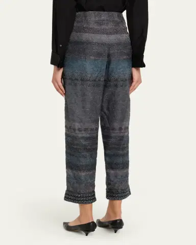 Giorgio Armani Embroidered Geo-Print Wook Straight-Leg Crop Trousers | Thumbnail 3