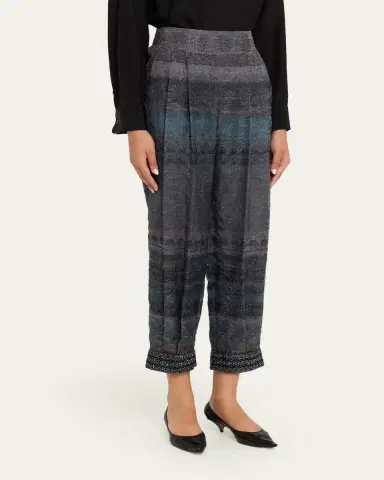 Giorgio Armani Embroidered Geo-Print Wook Straight-Leg Crop Trousers | Thumbnail 4