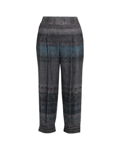 Giorgio Armani Embroidered Geo-Print Wook Straight-Leg Crop Trousers | Thumbnail 1