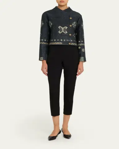 Giorgio Armani Geo-Print Metallic Pinstripe High-Low Caban Coat | Thumbnail 2 Giorgio Armani Geo-Print Metallic Pinstripe High-Low Caban Coat | Thumbnail 2