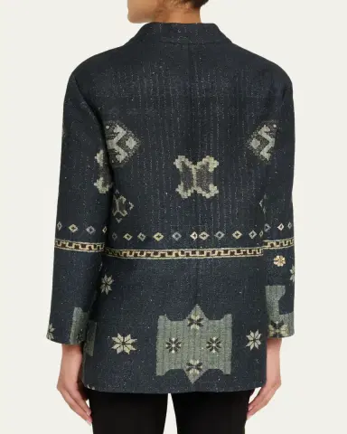 Giorgio Armani Geo-Print Metallic Pinstripe High-Low Caban Coat | Thumbnail 3 Giorgio Armani Geo-Print Metallic Pinstripe High-Low Caban Coat | Thumbnail 3