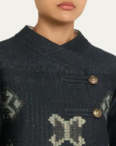 Giorgio Armani Geo-Print Metallic Pinstripe High-Low Caban Coat | Thumbnail 5 Giorgio Armani Geo-Print Metallic Pinstripe High-Low Caban Coat | Thumbnail 5