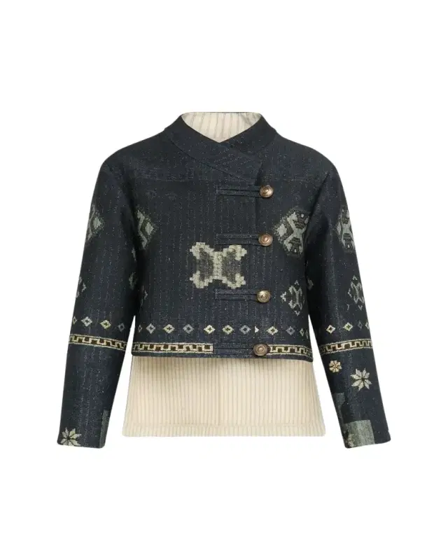 Geo-Print Metallic Pinstripe High-Low Caban Coat