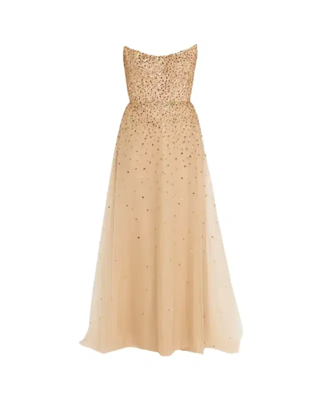 Monique Lhuillier Strapless Crystal Embellished Tulle Gown