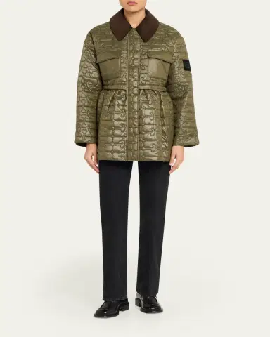 Ganni Quilted Logo Midi Coat | Thumbnail 2 Ganni Quilted Logo Midi Coat | Thumbnail 2