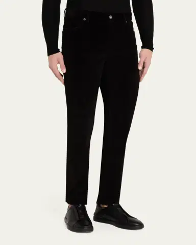 ZEGNA Men's Dark Gray Corduroy Straight-Leg Jeans | Thumbnail 4