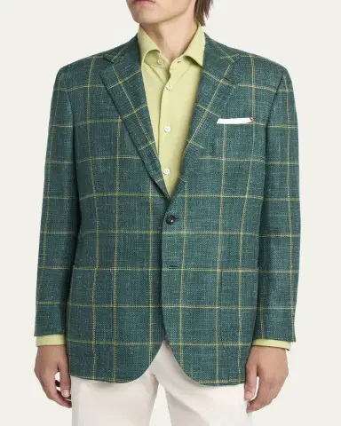 Kiton Men's Windowpane Check Single-Breasted Sport Coat | Thumbnail 4