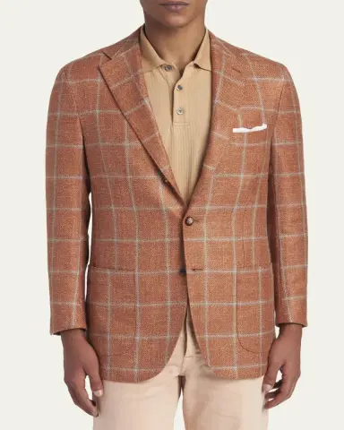Kiton Men's Windowpane Check Single-Breasted Sport Coat | Thumbnail 4