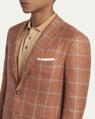 Kiton Men's Windowpane Check Single-Breasted Sport Coat | Thumbnail 5
