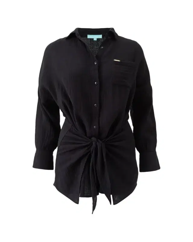Sara Gauze Wrap Mini Shirtdress