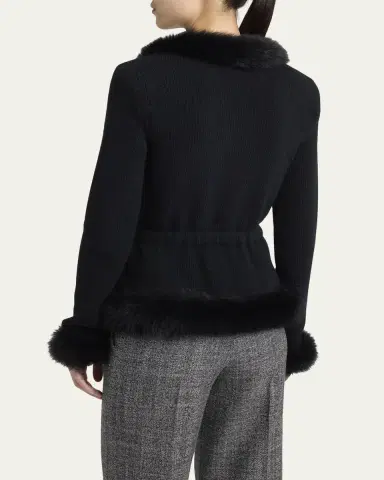 Valentino Garavani Sheep Shearling-Trim Cashmere Knit Jacket | Thumbnail 3 Valentino Garavani Sheep Shearling-Trim Cashmere Knit Jacket | Thumbnail 3