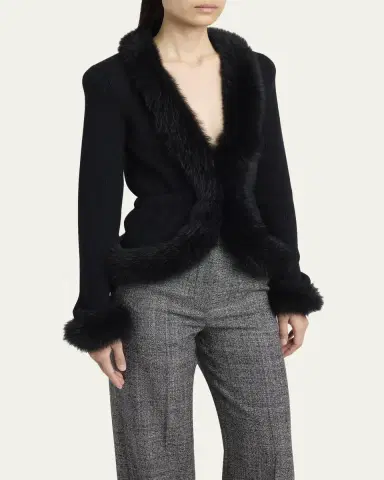 Valentino Garavani Sheep Shearling-Trim Cashmere Knit Jacket | Thumbnail 4 Valentino Garavani Sheep Shearling-Trim Cashmere Knit Jacket | Thumbnail 4