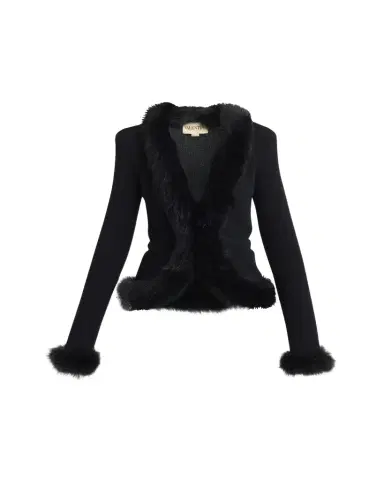 Valentino Garavani Sheep Shearling-Trim Cashmere Knit Jacket | Thumbnail 1 Valentino Garavani Sheep Shearling-Trim Cashmere Knit Jacket | Thumbnail 1