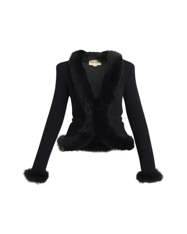 Sheep Shearling-Trim Cashmere Knit Jacket