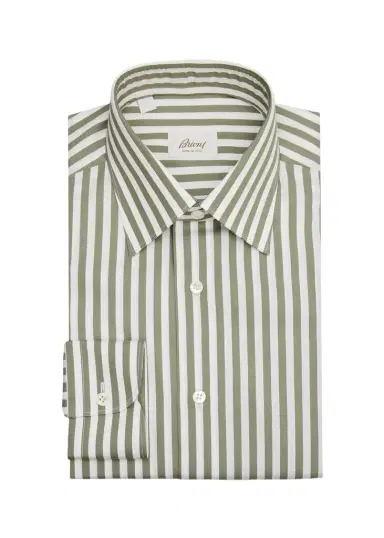 Brioni Men's Cotton Candy Stripe Point Collar Dress Shirt | Thumbnail 1