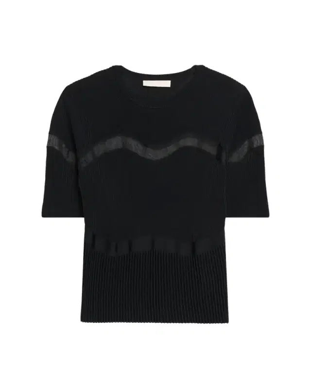 Ulla Johnson Ayla Wavy-Inset Short-Sleeve Rib Top