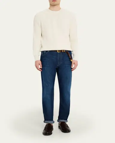 Brunello Cucinelli Men's Cotton Rib Crewneck Sweater | Thumbnail 2