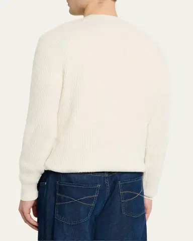 Brunello Cucinelli Men's Cotton Rib Crewneck Sweater | Thumbnail 3