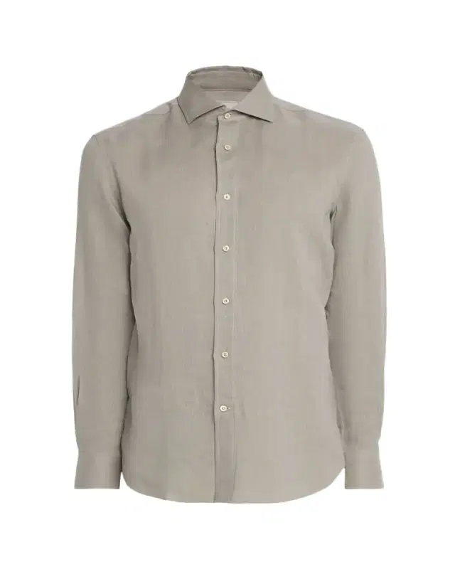 Brunello Cucinelli Men's Linen and Cotton Band Collar Button-Down Shirt