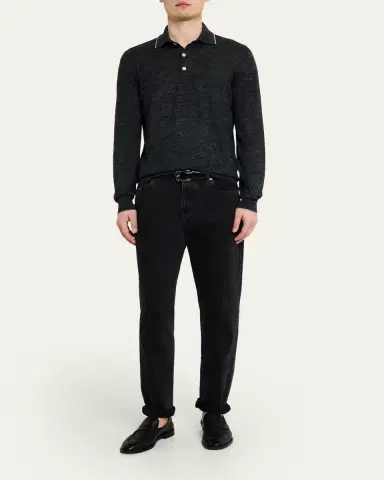 Brunello Cucinelli Men's Cashmere Tipped-Collar Polo Sweater | Thumbnail 2 Brunello Cucinelli Men's Cashmere Tipped-Collar Polo Sweater | Thumbnail 2