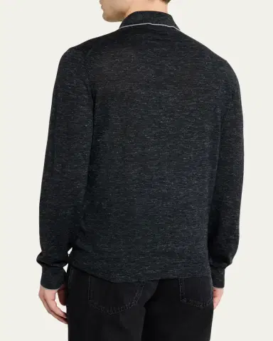 Brunello Cucinelli Men's Cashmere Tipped-Collar Polo Sweater | Thumbnail 3 Brunello Cucinelli Men's Cashmere Tipped-Collar Polo Sweater | Thumbnail 3