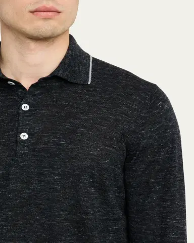 Brunello Cucinelli Men's Cashmere Tipped-Collar Polo Sweater | Thumbnail 5 Brunello Cucinelli Men's Cashmere Tipped-Collar Polo Sweater | Thumbnail 5