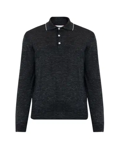 Brunello Cucinelli Men's Cashmere Tipped-Collar Polo Sweater | Thumbnail 1 Brunello Cucinelli Men's Cashmere Tipped-Collar Polo Sweater | Thumbnail 1
