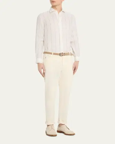 Brunello Cucinelli Men's Cotton Wide Stripe Button-Down Shirt | Thumbnail 2