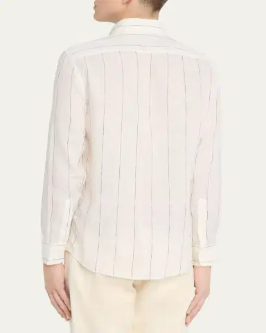 Brunello Cucinelli Men's Cotton Wide Stripe Button-Down Shirt | Thumbnail 3