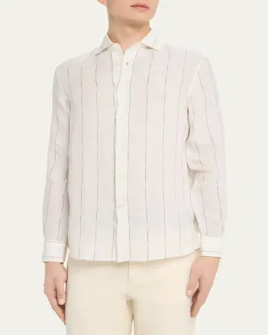 Brunello Cucinelli Men's Cotton Wide Stripe Button-Down Shirt | Thumbnail 4