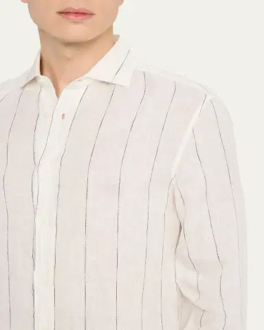 Brunello Cucinelli Men's Cotton Wide Stripe Button-Down Shirt | Thumbnail 5