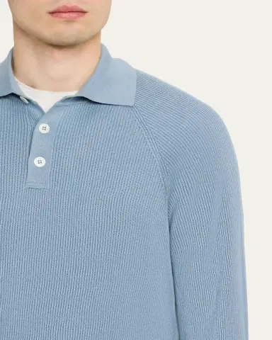 Brunello Cucinelli Men's Cotton English Rib Knit Polo Sweater | Thumbnail 5