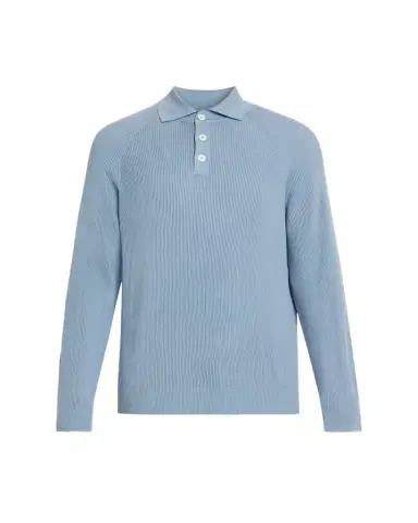 Brunello Cucinelli Men's Cotton English Rib Knit Polo Sweater | Thumbnail 1