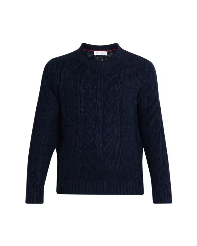 Brunello Cucinelli Men's Cotton Cable Knit Crewneck Sweater