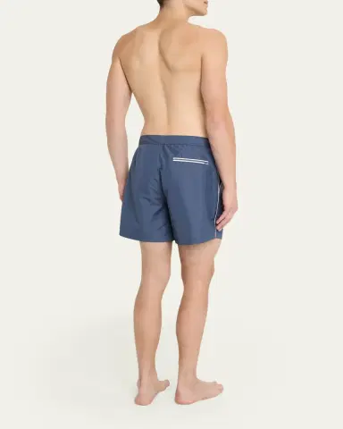 Brunello Cucinelli Men's Tabbed-Waistband Nylon Swim Shorts with Piping | Thumbnail 3 Brunello Cucinelli Men's Tabbed-Waistband Nylon Swim Shorts with Piping | Thumbnail 3